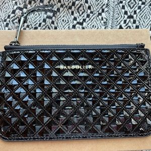Bandolier Classic Pouch Black Patent Leather, pewter hardware, new